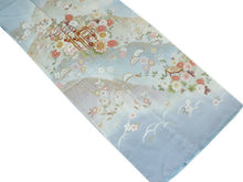 画像をギャラリービューアに読み込む, 訪問着 正絹 未仕立て 水色 梅 桜 貝桶 単品 仕立て付き ガード加工 足袋 プレゼント 新品 色 販売 購入 礼装 既婚 旅館 料亭 女将 仕事 パーティー 送料無料