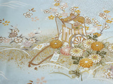 画像をギャラリービューアに読み込む, 訪問着 正絹 未仕立て 水色 グリーン 御所車 単品 仕立て付き ガード加工 足袋 プレゼント 新品 色 販売 購入 礼装 既婚 旅館 料亭 女将 仕事 パーティー 送料無料