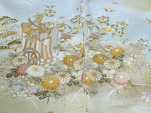 画像をギャラリービューアに読み込む, 訪問着 正絹 未仕立て 水色 グリーン 御所車 単品 仕立て付き ガード加工 足袋 プレゼント 新品 色 販売 購入 礼装 既婚 旅館 料亭 女将 仕事 パーティー 送料無料