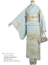 画像をギャラリービューアに読み込む, 訪問着 正絹 未仕立て 水色 グリーン 御所車 単品 仕立て付き ガード加工 足袋 プレゼント 新品 色 販売 購入 礼装 既婚 旅館 料亭 女将 仕事 パーティー 送料無料