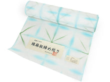 画像をギャラリービューアに読み込む, 浴衣 反物 綿麻 板締め 十日町 絞り 単品 仕立て付き 川口織物 白 水色 緑 格子 菱柄 女性 レディース フルオーダー 和装 和服 2022 日本製 送料無料 セール対象外 京都 ekおと KZ