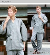 画像をギャラリービューアに読み込む, 作務衣 綿麻 メンズ 日本製 父の日 おしゃれ 送料無料 S M L LL 4サイズ 青 紺 ネイビー ブルー 黒 ベージュ グレー 無地 男性 敬老の日 ギフト プレゼント 和服 和装 着物 さむえ セール対象外