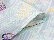 画像をギャラリービューアに読み込む, 洗える夏着物 単品 レディース 紗 ブルー グリーン ホワイト ストライプ 縞 花 柄 L サイズ 仕立上り 丸洗い 洗濯可能 和装 和服 夏きもの あす楽 wgチト