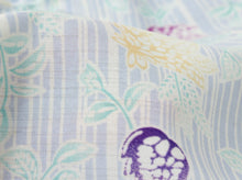 画像をギャラリービューアに読み込む, 洗える夏着物 単品 レディース 紗 ブルー グリーン ホワイト ストライプ 縞 花 柄 L サイズ 仕立上り 丸洗い 洗濯可能 和装 和服 夏きもの あす楽 wgチト