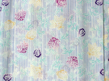 画像をギャラリービューアに読み込む, 洗える夏着物 単品 レディース 紗 ブルー グリーン ホワイト ストライプ 縞 花 柄 L サイズ 仕立上り 丸洗い 洗濯可能 和装 和服 夏きもの あす楽 wgチト