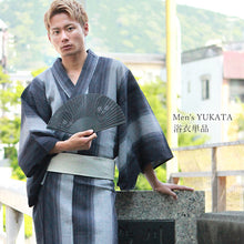 画像をギャラリービューアに読み込む, 浴衣 メンズ 単品 M L LLサイズ 近江ちぢみ ネイビー グレー 縞 グラデーション 仕立上がり 大人 紳士 男性 ゆかた 2022 和装 和服 浴衣のみ 夏祭り 花火大会 送料無料