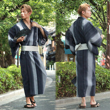 画像をギャラリービューアに読み込む, 浴衣 メンズ 単品 M L LLサイズ 近江ちぢみ ネイビー グレー 縞 グラデーション 仕立上がり 大人 紳士 男性 ゆかた 2022 和装 和服 浴衣のみ 夏祭り 花火大会 送料無料