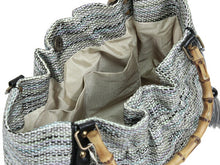 画像をギャラリービューアに読み込む, バッグ レディース 夏物 単品 浴衣 巾着型 タッセル付き バンブー 竹 ブラック ボーダー 縞 女性 バック ゆかた 浴衣バッグ 手提げ 和装 和服 きもの レトロ あす楽 kbオニ