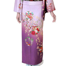 画像をギャラリービューアに読み込む, 洗える着物 訪問着 セット 18点フルセット ピンク紫ぼかし地 吉祥花の丸柄 フリー サイズ アッシュエル HL 訪問着 袋帯 長襦袢 草履 バッグ 着付け小物一式 白足袋 和装 和服 レディース 着物 セット フォーマル 送料無料