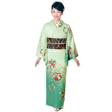 画像をギャラリービューアに読み込む, 訪問着 セット 購入 グリーンぼかし地吉祥花の丸 5点セット フリー サイズ 仕立て上がり 洗える着物 訪問着 袋帯 長襦袢 正絹帯揚げ 正絹帯締め セット アッシュエル HL 和装 和服 着物セット 洗える訪問着 販売 七五三 結婚式