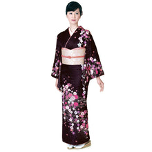 画像をギャラリービューアに読み込む, 洗える着物 訪問着 セット 18点フルセット 濃赤紫地 桜尽くし柄 フリー サイズ アッシュエル HL 訪問着 袋帯 長襦袢 草履 バッグ 着付け小物一式 白足袋 和装 和服 レディース 着物 セット フォーマル
