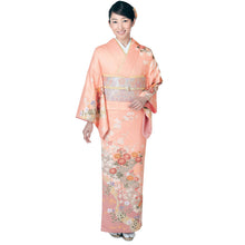 画像をギャラリービューアに読み込む, 洗える着物 訪問着 セット 18点フルセット サーモンピンク地 道長取り吉祥花柄 フリー サイズ アッシュエル HL 訪問着 袋帯 長襦袢 草履 バッグ 着付け小物一式 白足袋 和装 和服 レディース 着物 セット フォーマル 送料無料 セール対象外
