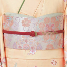 画像をギャラリービューアに読み込む, 訪問着 セット 購入 オレンジ地 貝桶に吉祥花 18点フルセット フリー サイズ 仕立て上がり 洗える着物 訪問着 袋帯 長襦袢 草履 バッグ 着付け小物一式 白足袋 セット 初心者 和装 和服 着物セット 洗える