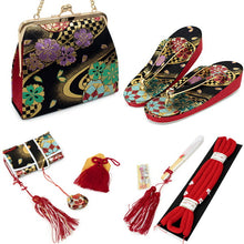 画像をギャラリービューアに読み込む, 七五三 はこせこセット 7歳 草履 バッグ 総柄 桜 花 手毬 黒 金 赤 緑 ピンク 白 女の子 子供 送料無料 帯締め 丸ぐけ 箱せこ 筥迫 かんざし 7点 21cm かかと セール対象外 KZ wgにく SDGs