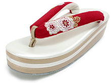 画像をギャラリービューアに読み込む, 草履 卒業式 成人式 ホワイト 土台 赤鼻緒 菊 刺繍 S フリー LL サイズ レディース 振袖 袴 ぞうり 和装小物 草履 女性 和装 和服 送料無料 adにち