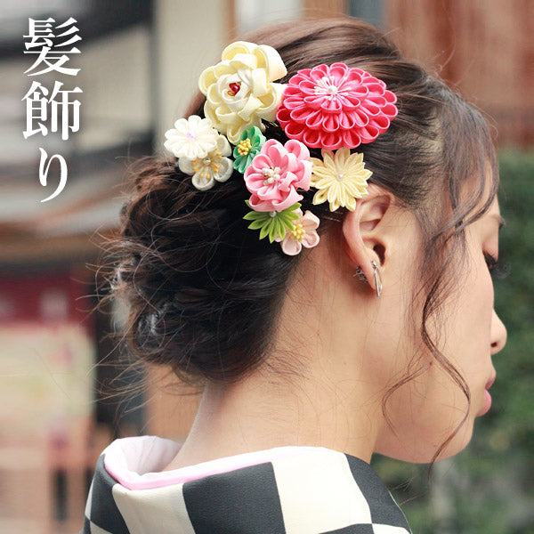 髪飾り つまみ細工 菊 桜 古典 花 コーム 2点セット ヘアアクセサリー