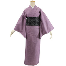 画像をギャラリービューアに読み込む, 着物 セット 木綿 着物 仕立て上がり 半幅帯 セット 2点セット フリー サイズ 単衣 紫 無地 きもの 濃グレー 千鳥格子 半巾帯 リバーシブル 凪 着物セット 洗える着物 カジュアル 綿 レディース 女性 日本製 送料無料 wgくに