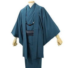 画像をギャラリービューアに読み込む, 洗える着物 セット 袷 メンズ 着物 羽織 2点セット 紬風 無地 渋青 M L LL サイズ アンサンブル 着物セット 洗える着物セット 着物 和装 和服 男性 紳士