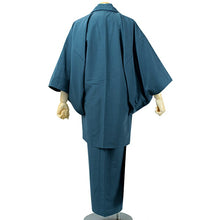 画像をギャラリービューアに読み込む, 洗える着物 セット 袷 メンズ 着物 羽織 2点セット 紬風 無地 渋青 M L LL サイズ アンサンブル 着物セット 洗える着物セット 着物 和装 和服 男性 紳士