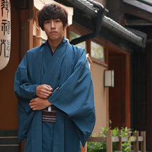 画像をギャラリービューアに読み込む, 洗える着物 セット 袷 メンズ 着物 羽織 2点セット 紬風 無地 渋青 M L LL サイズ アンサンブル 着物セット 洗える着物セット 着物 和装 和服 男性 紳士