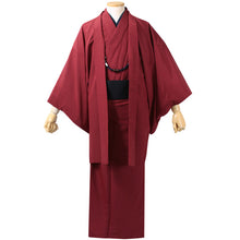 画像をギャラリービューアに読み込む, 洗える着物 セット 袷 メンズ 着物 羽織 2点セット 紬風 無地 渋エンジ M L LL サイズ アンサンブル 着物セット 洗える着物セット 着物 和装 和服 男性 紳士