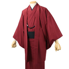画像をギャラリービューアに読み込む, 洗える着物 セット 袷 メンズ 着物 羽織 2点セット 紬風 無地 渋エンジ M L LL サイズ アンサンブル 着物セット 洗える着物セット 着物 和装 和服 男性 紳士