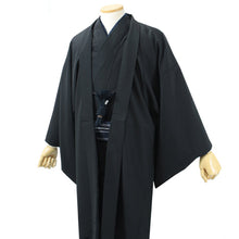 画像をギャラリービューアに読み込む, 男 洗える着物 羽織 2点セット 袷 紬風 無地 黒 M L LL サイズ アンサンブル 洗える着物セット きもの 和装 和服 メンズ 男性 紳士 コスプレ