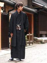 画像をギャラリービューアに読み込む, 男 洗える着物 羽織 2点セット 袷 紬風 無地 黒 M L LL サイズ アンサンブル 洗える着物セット きもの 和装 和服 メンズ 男性 紳士 コスプレ