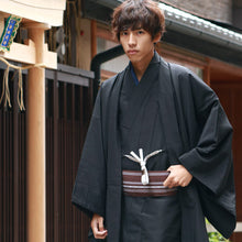 画像をギャラリービューアに読み込む, 男 洗える着物 羽織 2点セット 袷 紬風 無地 黒 M L LL サイズ アンサンブル 洗える着物セット きもの 和装 和服 メンズ 男性 紳士 コスプレ
