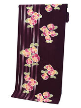画像をギャラリービューアに読み込む, 着物 洗える着物 反物 レディース セミオーダー 仕立て付 XS S M L XL サイズ 袷 単衣 エンジ 紫 ストライプ 縞 椿 みすゞうた 金子みすゞ 呉服 和装 和服 女性 小紋 送料無料 きもの 羽織 コート KZ ktふく