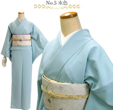 画像をギャラリービューアに読み込む, 色無地 着物 着物 袷 仕立て上り 単品 全6色 M L 一つ紋入れ可能 紫 ベージュ 水色 ピンク 薄グレー グリーン 卒業式 入学式 七五三 お茶 普段着 洗える着物 和装 和服 女性 レディース 新品