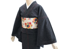 画像をギャラリービューアに読み込む, 着物 レディース デニム フリーサイズ 無地 ブラック ブルー ステッチ 洗える カジュアル 着物デビュー 女性 和服 和装 デニムきもの KZ tkおと