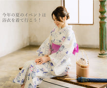 画像をギャラリービューアに読み込む, 浴衣 セット レディース 3点 セット 4柄 フリーサイズ 2023 レトロ 古典 モダン 浴衣セット 女性 大人 花火大会 夏祭り ゆかた 帯 下駄 セット ホワイト ブルー 牡丹 菊 桜 雪輪 麻の葉 矢羽 流水 20代 30代 和装 和服 半幅帯
