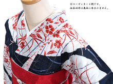 画像をギャラリービューアに読み込む, 綿絽 浴衣 夏着物 単品 レディース 仕立て上がり 洗える フリー サイズ 紺 縞 水玉 露芝 赤オレンジ 月夜 秋草 送料無料 女性 レディース セール対象外 KZ ekふく