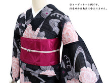 画像をギャラリービューアに読み込む, 綿絽 浴衣 夏着物 単品 レディース 仕立て上がり 洗える フリー サイズ 黒 ピンク 菊 牡丹 送料無料 女性 レディース セール対象外 KZ ekふく