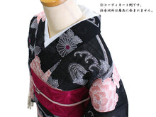 画像をギャラリービューアに読み込む, 綿絽 浴衣 夏着物 単品 レディース 仕立て上がり 洗える フリー サイズ 黒 ピンク 菊 牡丹 送料無料 女性 レディース セール対象外 KZ ekふく