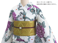 画像をギャラリービューアに読み込む, 綿絽 浴衣 夏着物 単品 レディース 仕立て上がり 洗える フリー サイズ 白 緑 パープル 菊 牡丹 送料無料 女性 レディース セール対象外 KZ ekふく