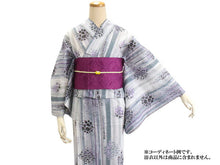 画像をギャラリービューアに読み込む, 浴衣 単品 綿絽 レディース 仕立て上がり 洗える フリー サイズ みすゞうた グレー 紫 ストライプ 幾何学 送料無料 女性 夏着物 ブランド ゆかた レディース KZ ktふく