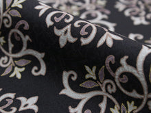 画像をギャラリービューアに読み込む, 正絹 小紋 反物 フルオーダー 仕立て付き 着物 和装 和服 丹後ちりめん 黒 ダマスク柄 着尺 単品 女性 レディース 送料無料 pnオト