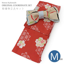 画像をギャラリービューアに読み込む, 着物 洗える着物 セット 袷 M サイズ 半幅帯 2点セット 朱色 紅葉 柄 着物 クリーム カラフル 格子 帯 半巾 小袋 花柄 小紋 和装 和服 女性用 レディース 女性 きもの 着物セット 送料無料 あす楽 ニク