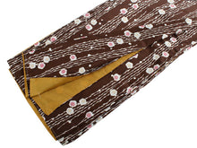 画像をギャラリービューアに読み込む, 洗える着物 コーディネートセット 袷 半幅帯 Lサイズ 2点セット 小紋 レディース 女性 茶色 枝梅 柄 着物 グレー 赤 黒 縞 リバーシブル 帯 半幅帯 プレタ 和装 和服 きものセット 送料無料 ニク