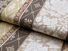 画像をギャラリービューアに読み込む, 袋帯 単品 正絹 全通柄 未使用 仕立て付き 洒落 博多織 茶 ベージュ 献上 柄 ふくろ帯 女性 レディース 着物 和装 和服 訪問着 付け下げ 色無地 伝統工芸 高級 おしゃれ着 送料無料 新品 urチク