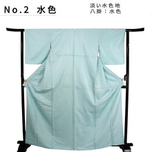 画像をギャラリービューアに読み込む, 色無地 着物 単品 袷 唐草地紋 M L 全5色 紫 ピンク 水色 グリーン 紺 女性 レディース 洗える着物 レトロ 和装 和服 未使用 きもの お仕立て上がり