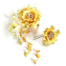 画像をギャラリービューアに読み込む, 髪飾り 2点セット 成人式 卒業式 結婚式 袴 振袖 イエローゴールド 花 だらり コーム Uピン 和装 和服 着物 浴衣 髪留め コサージュ ヘアアクセサリー チウ