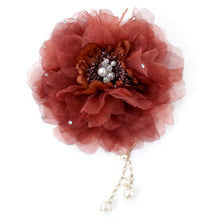 画像をギャラリービューアに読み込む, 髪飾り 成人式 卒業式 結婚式 袴 振袖 茶色 大輪 パール ファー クリップ 和装 和服 着物 浴衣 髪留め コサージュ ヘアアクセサリー