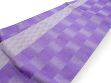 画像をギャラリービューアに読み込む, 帯 3点セット 紫 市松 オフホワイト 半幅帯 水色 帯飾り レディース 女性 半巾帯 細帯 浴衣帯 リバーシブル 大人 ポリエステル 着物 洒落 和装 和服 レトロ ニワ