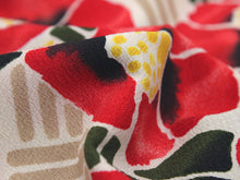 画像をギャラリービューアに読み込む, 洗える着物 セミオーダー付き 反物 単品 みすゞうた 赤 緑 郵便局と椿 椿 格子 可愛い ポップ 柄 レディース 女性 小紋 和装 和服 XS S M L XL サイズ 広幅 クイーンサイズ 袷 単衣 羽織 コート 送料無料 kt