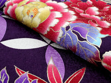 画像をギャラリービューアに読み込む, 洗える着物 コーディネートセット 袷 Lサイズ 小紋 名古屋帯 正絹 帯揚げ帯締め 4点セット レディース 女性 濃紫 七宝 牡丹 着物 ブルー 楓 帯 なごや帯 プレタ 和装 和服 きものセット アンティーク風 kimono