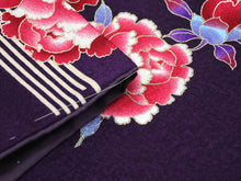 画像をギャラリービューアに読み込む, 洗える着物 コーディネートセット 袷 Lサイズ 小紋 名古屋帯 正絹 帯揚げ帯締め 4点セット レディース 女性 濃紫 七宝 牡丹 着物 ブルー 楓 帯 なごや帯 プレタ 和装 和服 きものセット アンティーク風 kimono