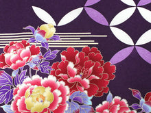 画像をギャラリービューアに読み込む, 洗える着物 コーディネートセット 袷 Lサイズ 小紋 名古屋帯 正絹 帯揚げ帯締め 4点セット レディース 女性 濃紫 七宝 牡丹 着物 ブルー 楓 帯 なごや帯 プレタ 和装 和服 きものセット アンティーク風 kimono